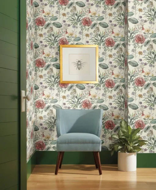 Handpainted Traditionals Midsummer Floral Wallpaper - Coral