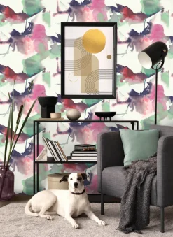 Harry & Grace Watercolor Block Peel & Stick Wallpaper - Fuchsia & Mint Green