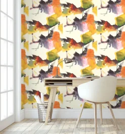 Harry & Grace Watercolor Block Peel & Stick Wallpaper - Persimmon & Plum