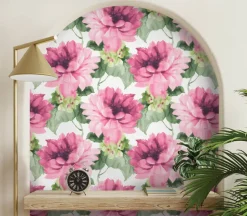 Harry & Grace Watercolor Floral Peel & Stick Wallpaper - Cerise Pink & Evergreen