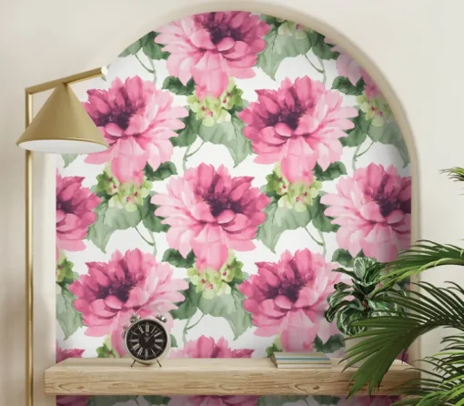 Harry & Grace Watercolor Floral Peel & Stick Wallpaper - Cerise Pink & Evergreen