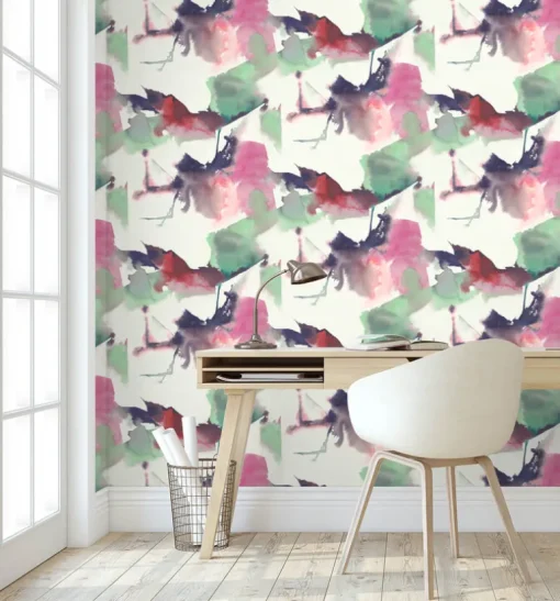 Harry & Grace Watercolor Block Peel & Stick Wallpaper - Fuchsia & Mint Green