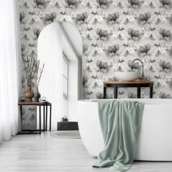 Harry & Grace Watercolor Floral Peel & Stick Wallpaper - Ash & Silver