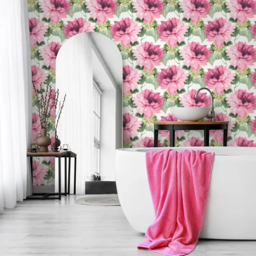 Harry & Grace Watercolor Floral Peel & Stick Wallpaper - Cerise Pink & Evergreen