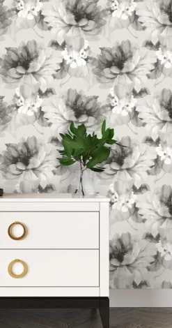 Harry & Grace Watercolor Floral Peel & Stick Wallpaper - Ash & Silver