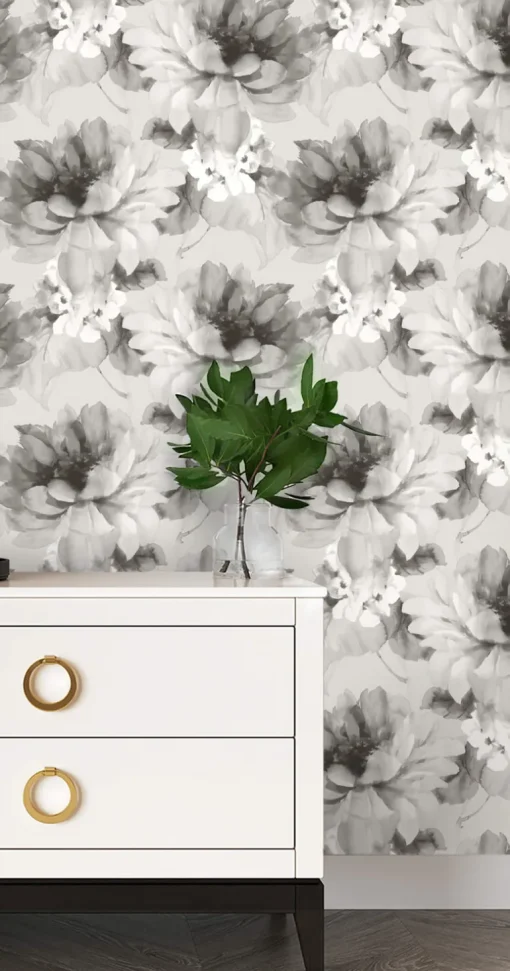 Harry & Grace Watercolor Floral Peel & Stick Wallpaper - Ash & Silver