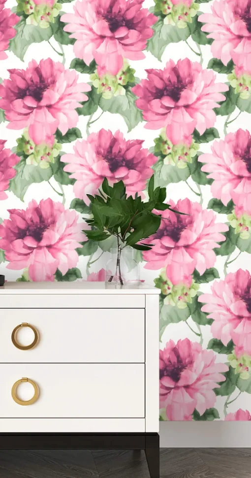 Harry & Grace Watercolor Floral Peel & Stick Wallpaper - Cerise Pink & Evergreen
