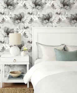 Harry & Grace Watercolor Floral Peel & Stick Wallpaper - Ash & Silver