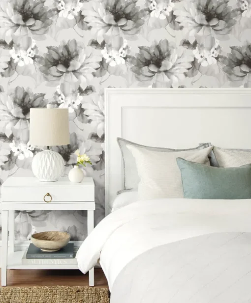 Harry & Grace Watercolor Floral Peel & Stick Wallpaper - Ash & Silver