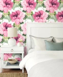 Harry & Grace Watercolor Floral Peel & Stick Wallpaper - Cerise Pink & Evergreen