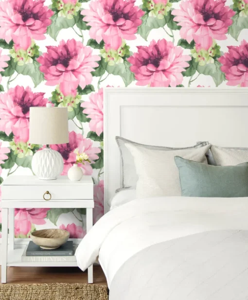 Harry & Grace Watercolor Floral Peel & Stick Wallpaper - Cerise Pink & Evergreen