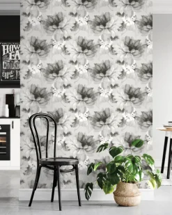 Harry & Grace Watercolor Floral Peel & Stick Wallpaper - Ash & Silver