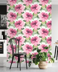 Harry & Grace Watercolor Floral Peel & Stick Wallpaper - Cerise Pink & Evergreen