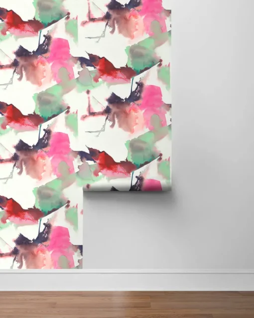 Harry & Grace Watercolor Block Peel & Stick Wallpaper - Fuchsia & Mint Green