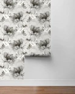 Harry & Grace Watercolor Floral Peel & Stick Wallpaper - Ash & Silver