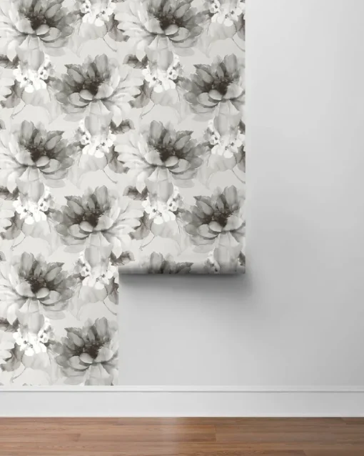 Harry & Grace Watercolor Floral Peel & Stick Wallpaper - Ash & Silver