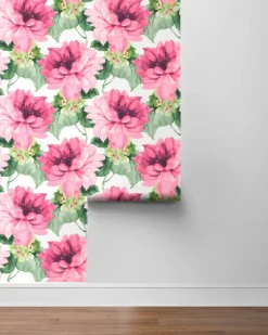 Harry & Grace Watercolor Floral Peel & Stick Wallpaper - Cerise Pink & Evergreen