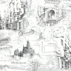 Harry Potter Hogwarts Map Peel & Stick Wallpaper - Black & White