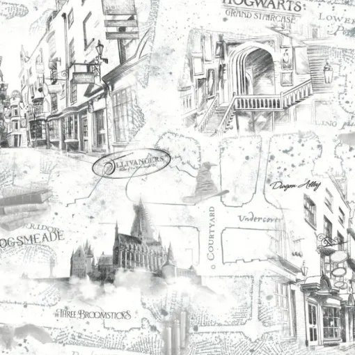 Harry Potter Hogwarts Map Peel & Stick Wallpaper - Black & White