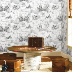 Harry Potter Hogwarts Map Peel & Stick Wallpaper - Black & White