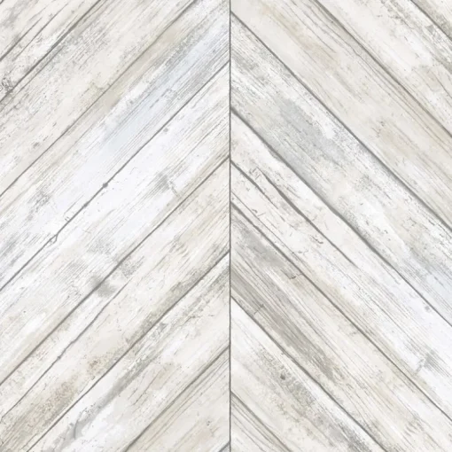 Herringbone Wood Boards Peel & Stick Wallpaper - White