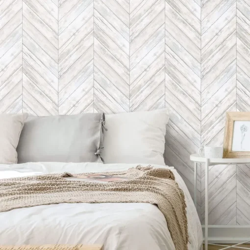 Herringbone Wood Boards Peel & Stick Wallpaper - White