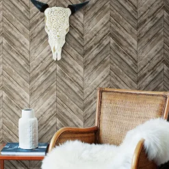 Herringbone Wood Boards Peel & Stick Wallpaper - Brown
