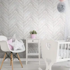 Herringbone Wood Boards Peel & Stick Wallpaper - White