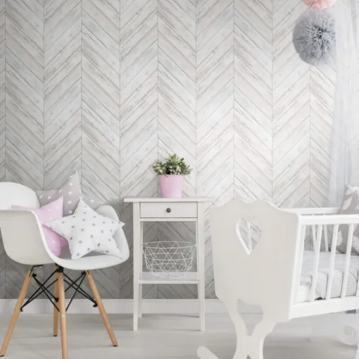Herringbone Wood Boards Peel & Stick Wallpaper - White