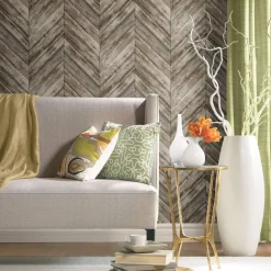 Herringbone Wood Boards Peel & Stick Wallpaper - Brown