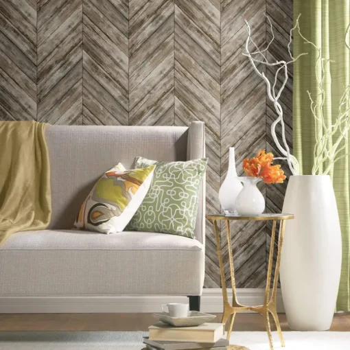 Herringbone Wood Boards Peel & Stick Wallpaper - Brown