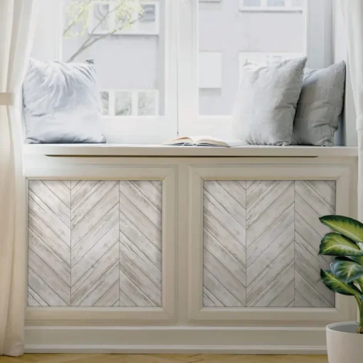 Herringbone Wood Boards Peel & Stick Wallpaper - White
