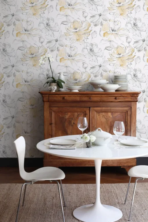 Impressionist Floral Dreams Wallpaper - Yellow & White