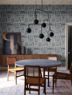 Lemieux et Cie Signature Painterly Labyrinth Wallpaper - Navy