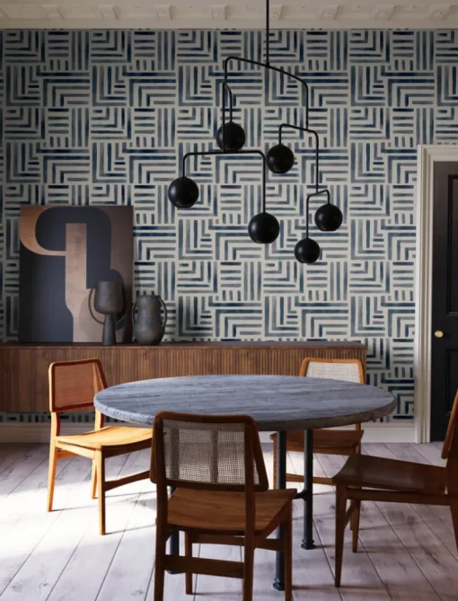 Lemieux et Cie Signature Painterly Labyrinth Wallpaper - Navy