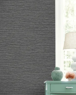 Lillian August Coastal Haven Tiger Island Faux Grasscloth Wallpaper - Charcoal