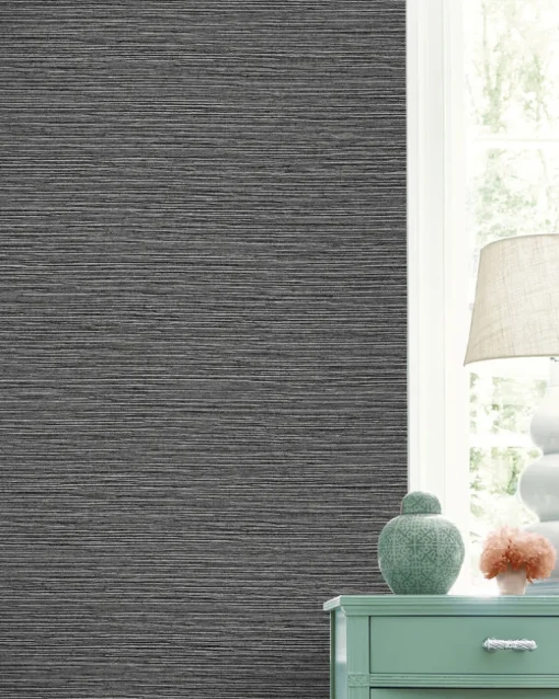 Lillian August Coastal Haven Tiger Island Faux Grasscloth Wallpaper - Charcoal