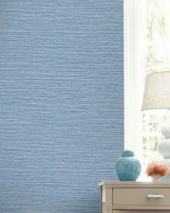 Lillian August Coastal Haven Tiger Island Faux Grasscloth Wallpaper - Riviera Blue