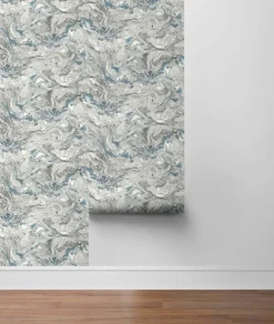 Lillian August Faux Marble Peel & Stick Wallpaper - Lunar Rock Blue