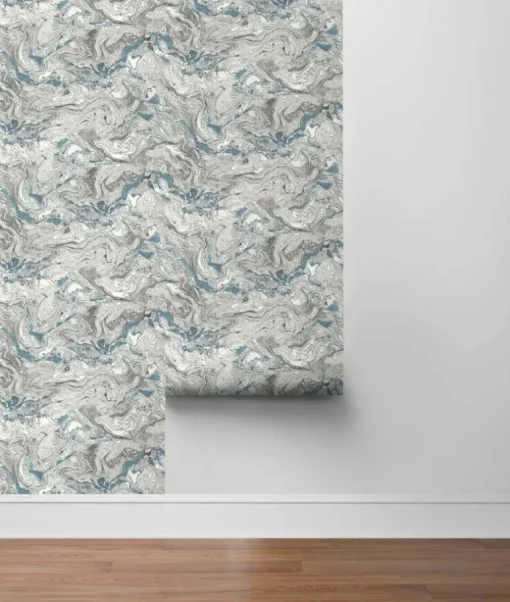 Lillian August Faux Marble Peel & Stick Wallpaper - Lunar Rock Blue