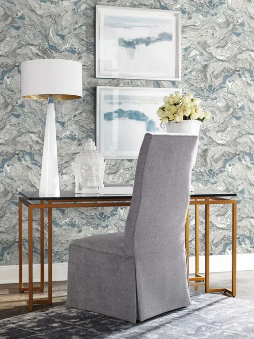 Lillian August Faux Marble Peel & Stick Wallpaper - Lunar Rock Blue