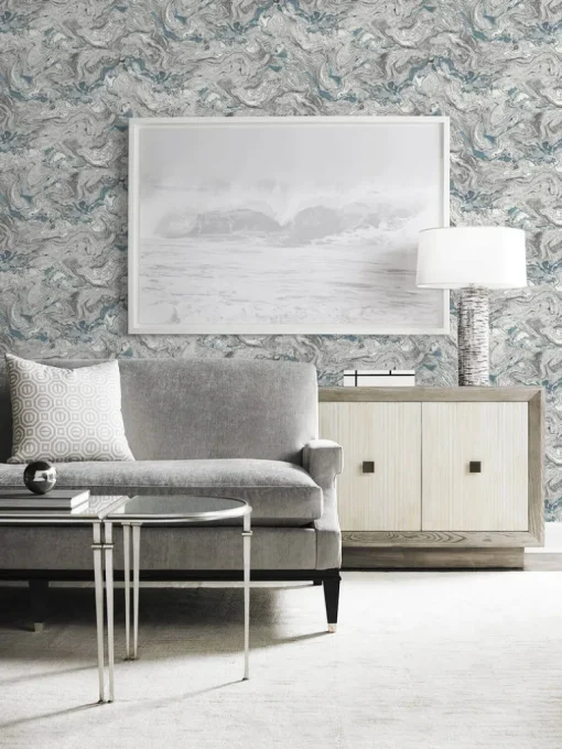 Lillian August Faux Marble Peel & Stick Wallpaper - Lunar Rock Blue