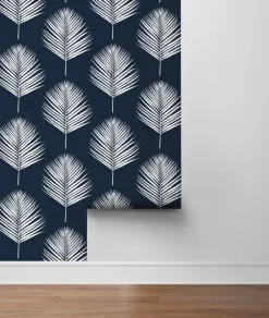 Lillian August Maui Palm Peel & Stick Wallpaper - Midnight Blue & White