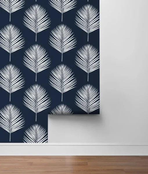 Lillian August Maui Palm Peel & Stick Wallpaper - Midnight Blue & White