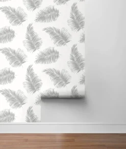 Lillian August Tossed Palm Peel & Stick Wallpaper - Alloy Gray