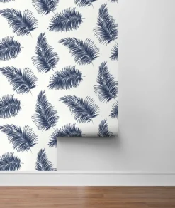 Lillian August Tossed Palm Peel & Stick Wallpaper - White & Navy