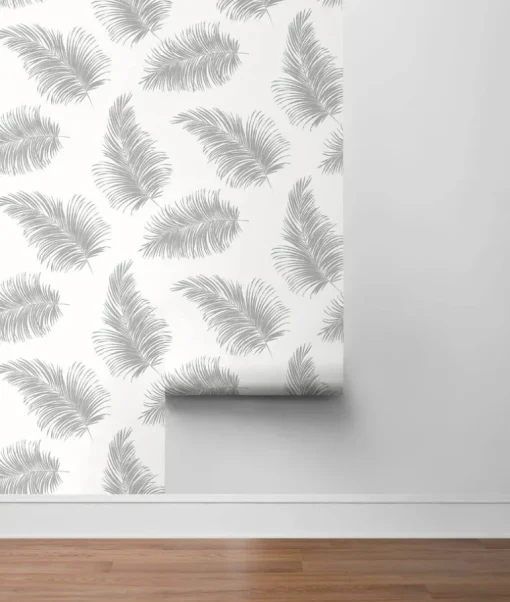 Lillian August Tossed Palm Peel & Stick Wallpaper - Alloy Gray