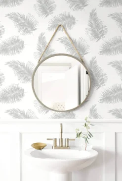 Lillian August Tossed Palm Peel & Stick Wallpaper - Alloy Gray