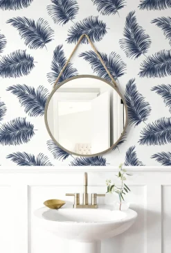 Lillian August Tossed Palm Peel & Stick Wallpaper - White & Navy