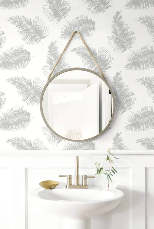 Lillian August Tossed Palm Peel & Stick Wallpaper - Alloy Gray